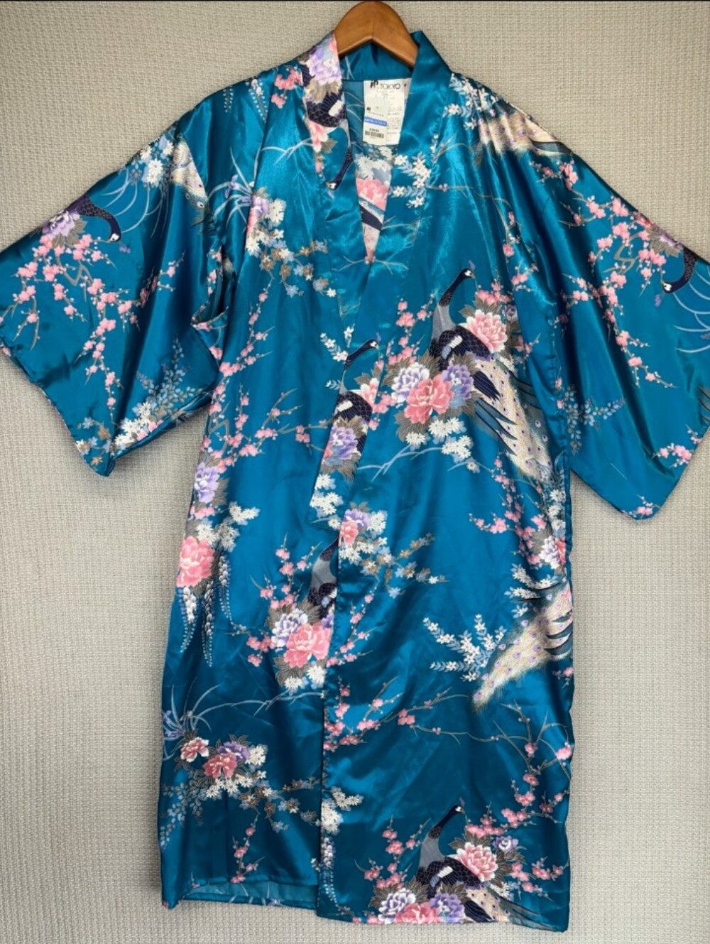 Mitsubishi-Floral Peacock Cherry Blossom Kimono -(Blue Teal 💙🩵) Tokyo Size 35